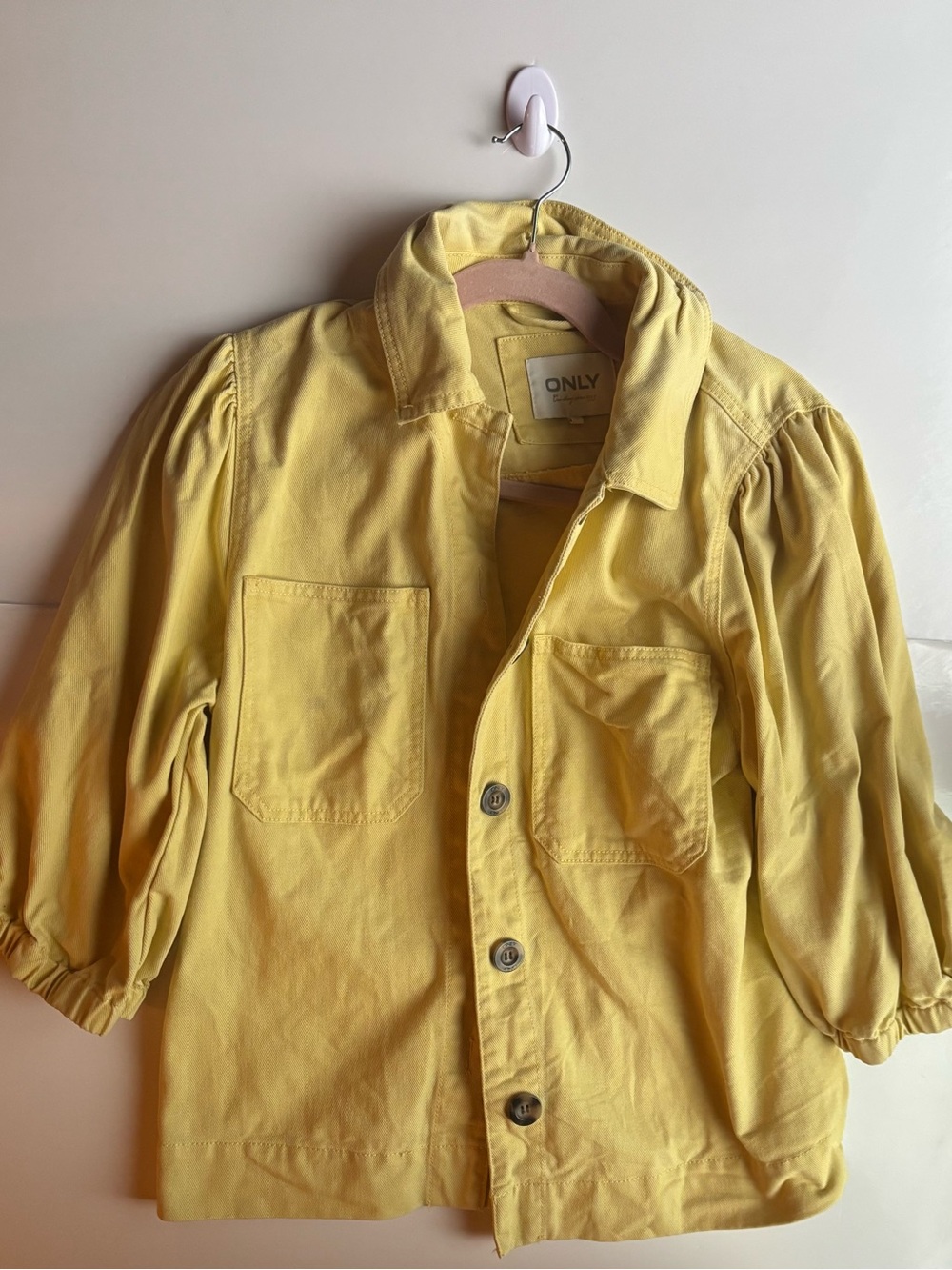ONLY Sunny Yellow puff sleeve utility jacket shacket farm cottage core scandi